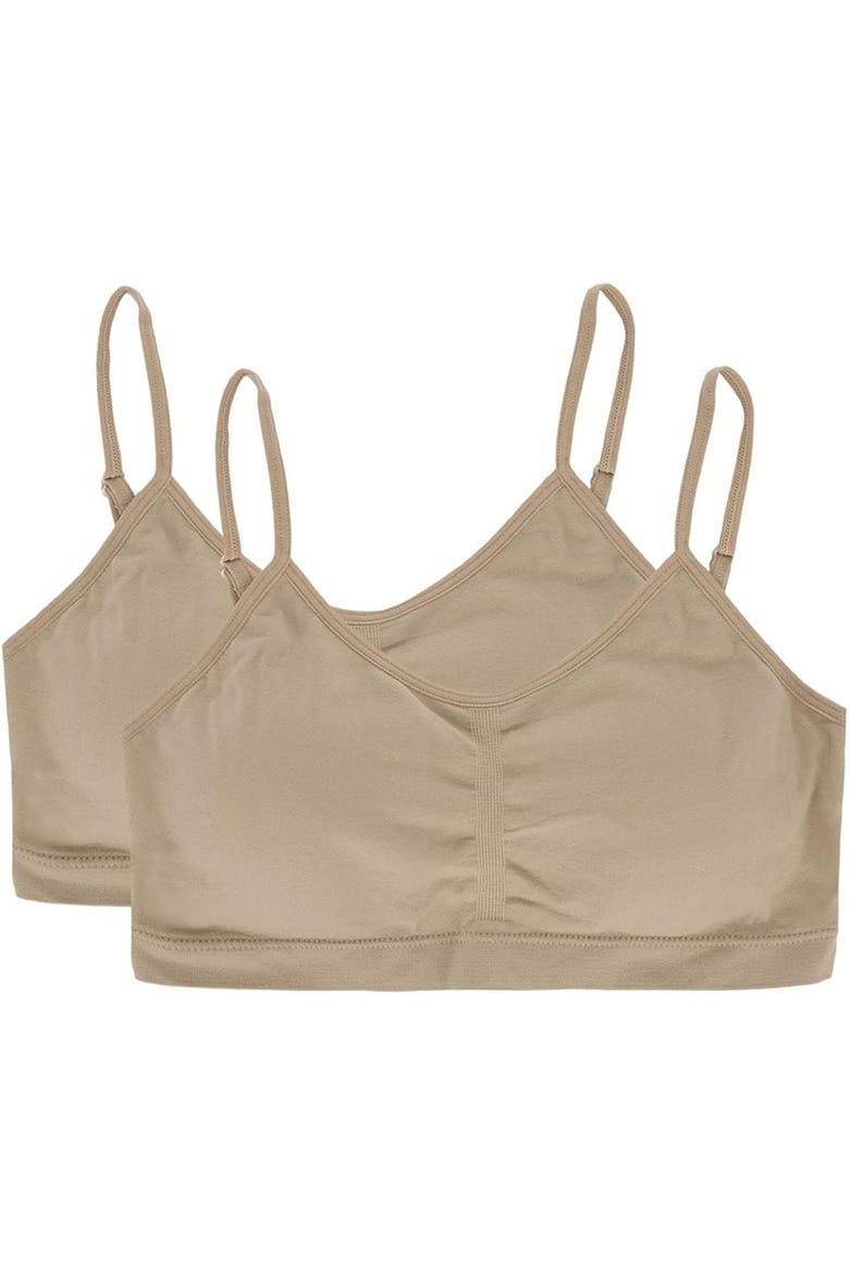 2 Pair Pack Gathered Front Cup Training Bra, Main, color, Beige