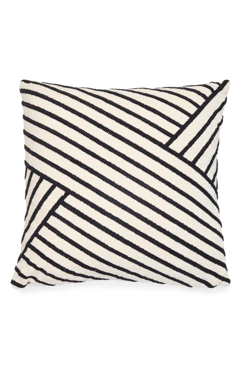 Tahari Asymmetrical Stripe Bouclé Accent Pillow, Main, color, Black