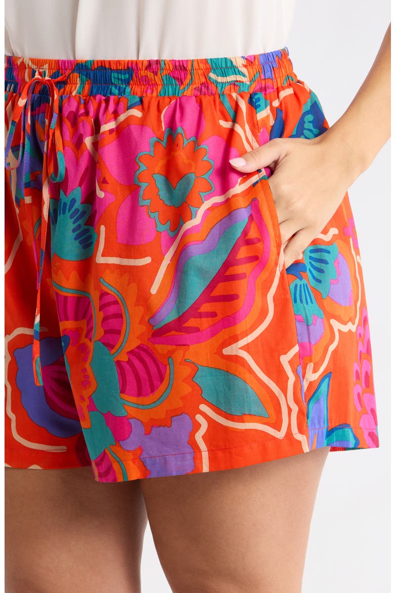 Kahlia Tropics Taliya Cotton Drawstring Shorts, Alternate, color, RED-MULTI