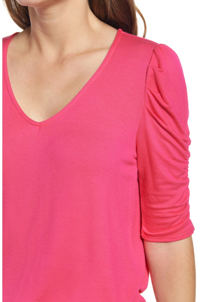Ruched Sleeve Top, Alternate, color, BRIGHT PINK