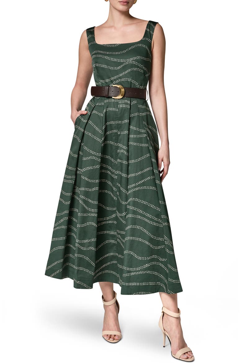 Abstract Print Fit & Flare Midi Dress, Main, color, FOREST