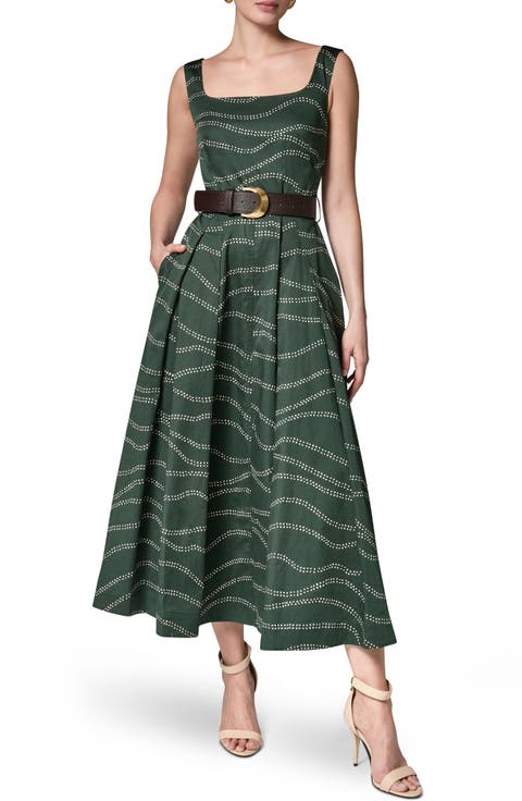 Abstract Print Fit & Flare Midi Dress