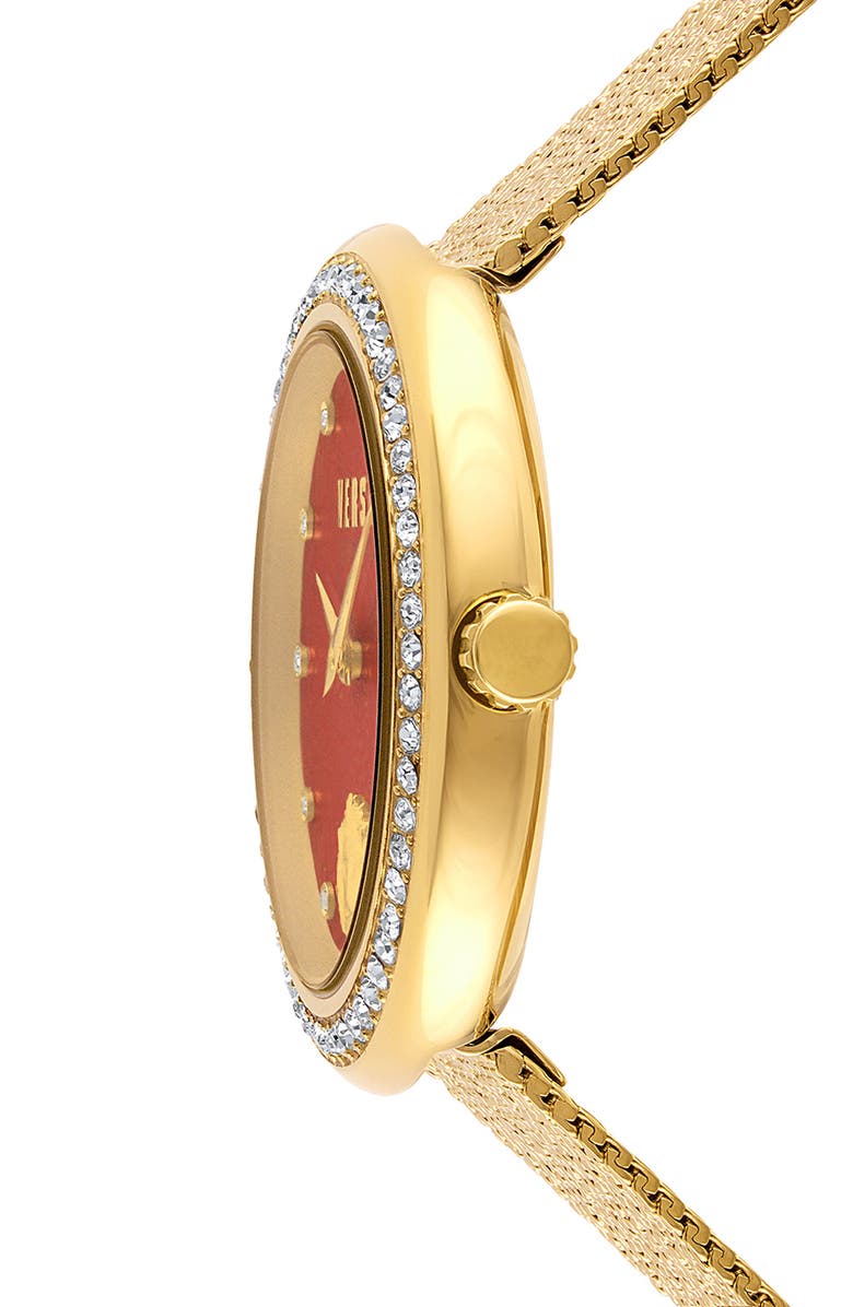 VERSUS Versace Lea Crystal Mesh Strap Watch, 35mm, Alternate, color, Gold