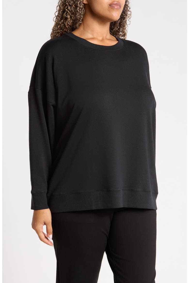 Long Crewneck Sweatshirt, Alternate, color, BLACK