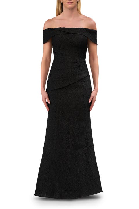 Off-the-Shoulder Textured Evening Gown