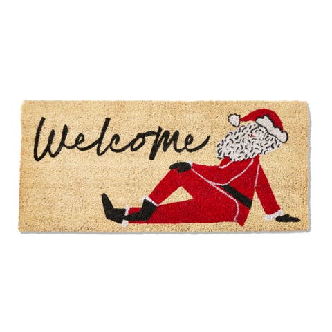 Welcome Sentiment Posing Santa Coir Door Mat Multicolored