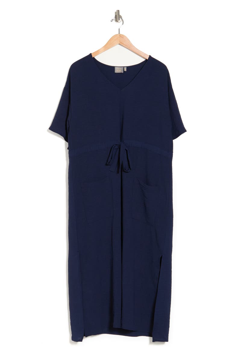Short Sleeve Drawstring Midi Dress, Alternate, color, NAVY