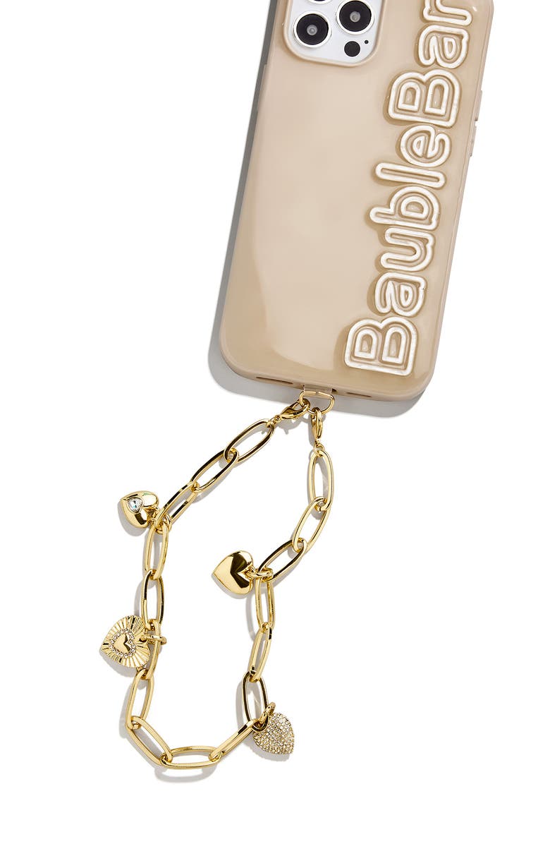 BaubleBar Hera Pavé Heart Charm Phone Wrist Strap, Alternate, color, Gold/ Clear