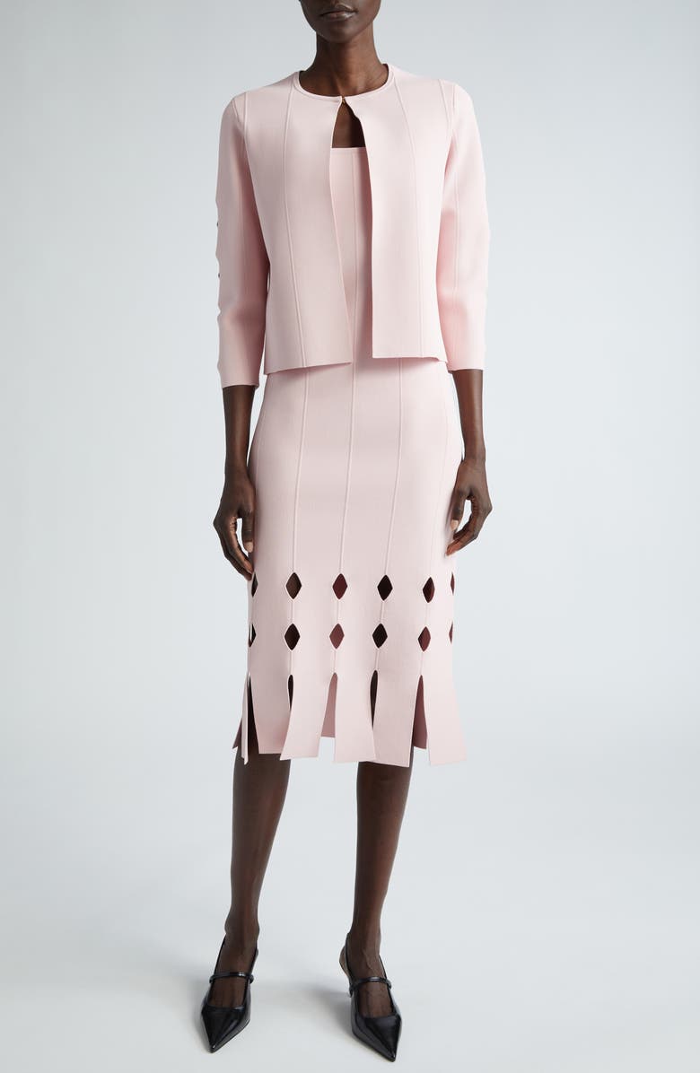 ST. JOHN Cutout Fringe Hem Sweater Dress, Alternate, color, Pale Pink