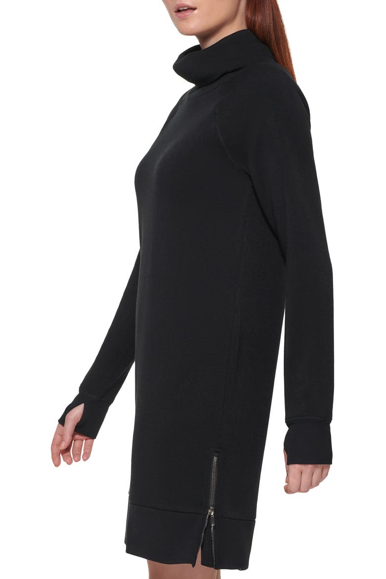 Fabulous Fleece Funnel Neck Dress, Alternate, color, BLACK