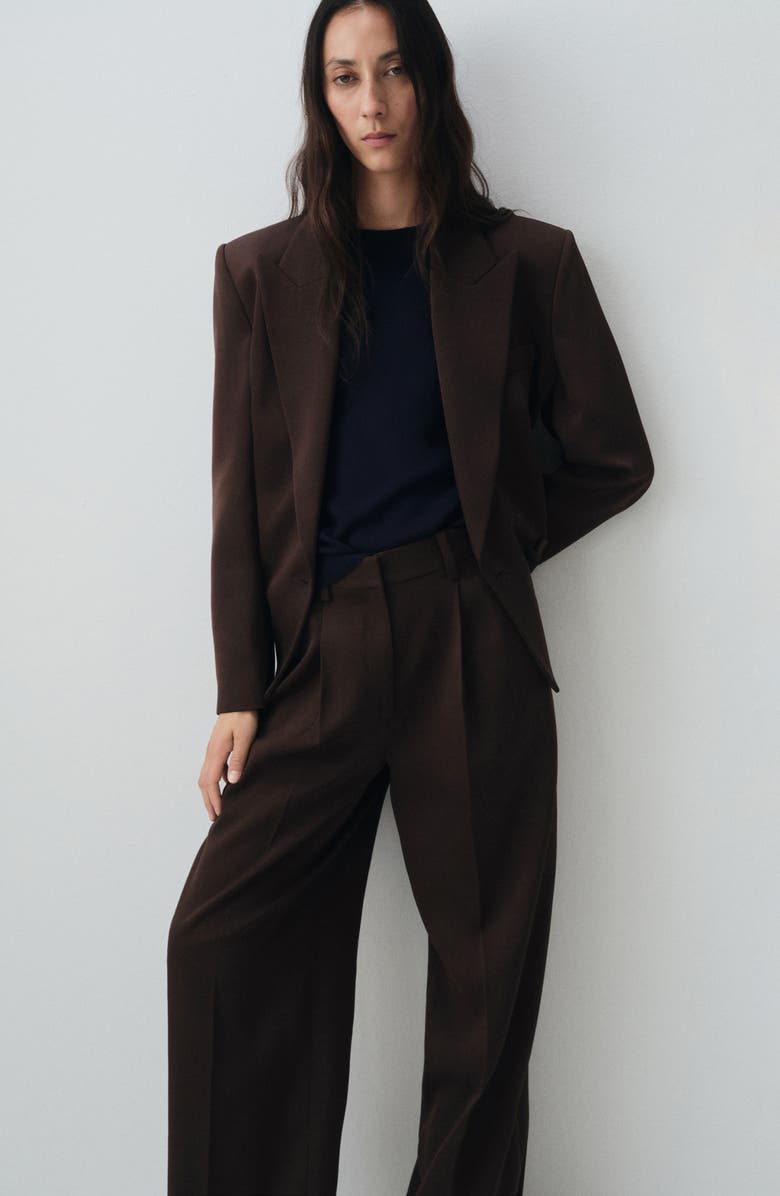 MANGO Selection Pleat Front Straight Leg Pants, Alternate, color, Chocolate