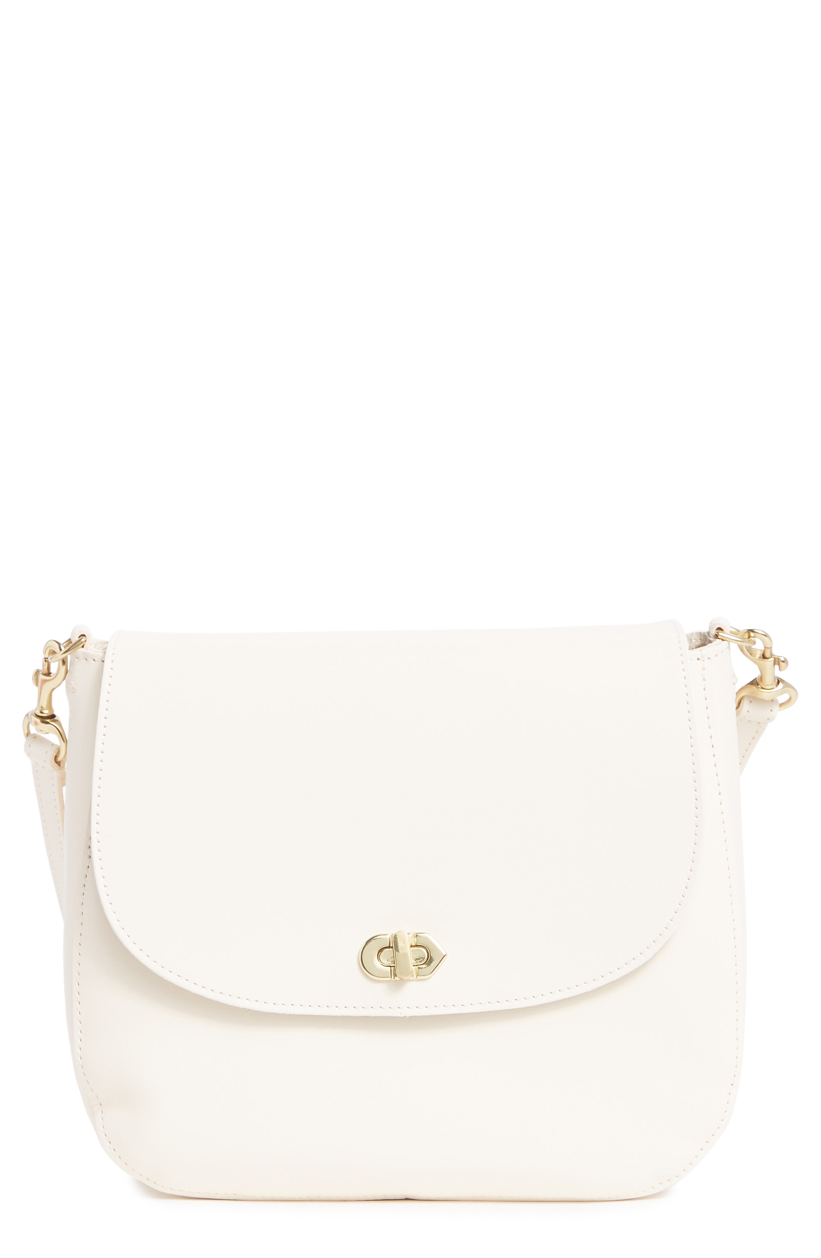 Clare V. Louis Leather Crossbody Bag, Main, color, Cream Veg