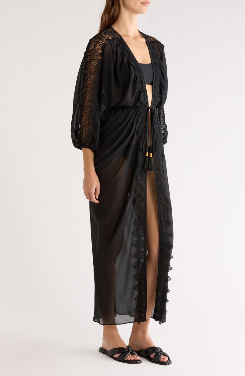 Ramy Brook Bernice Lace Trim Cover-Up, Alternate, color, Black