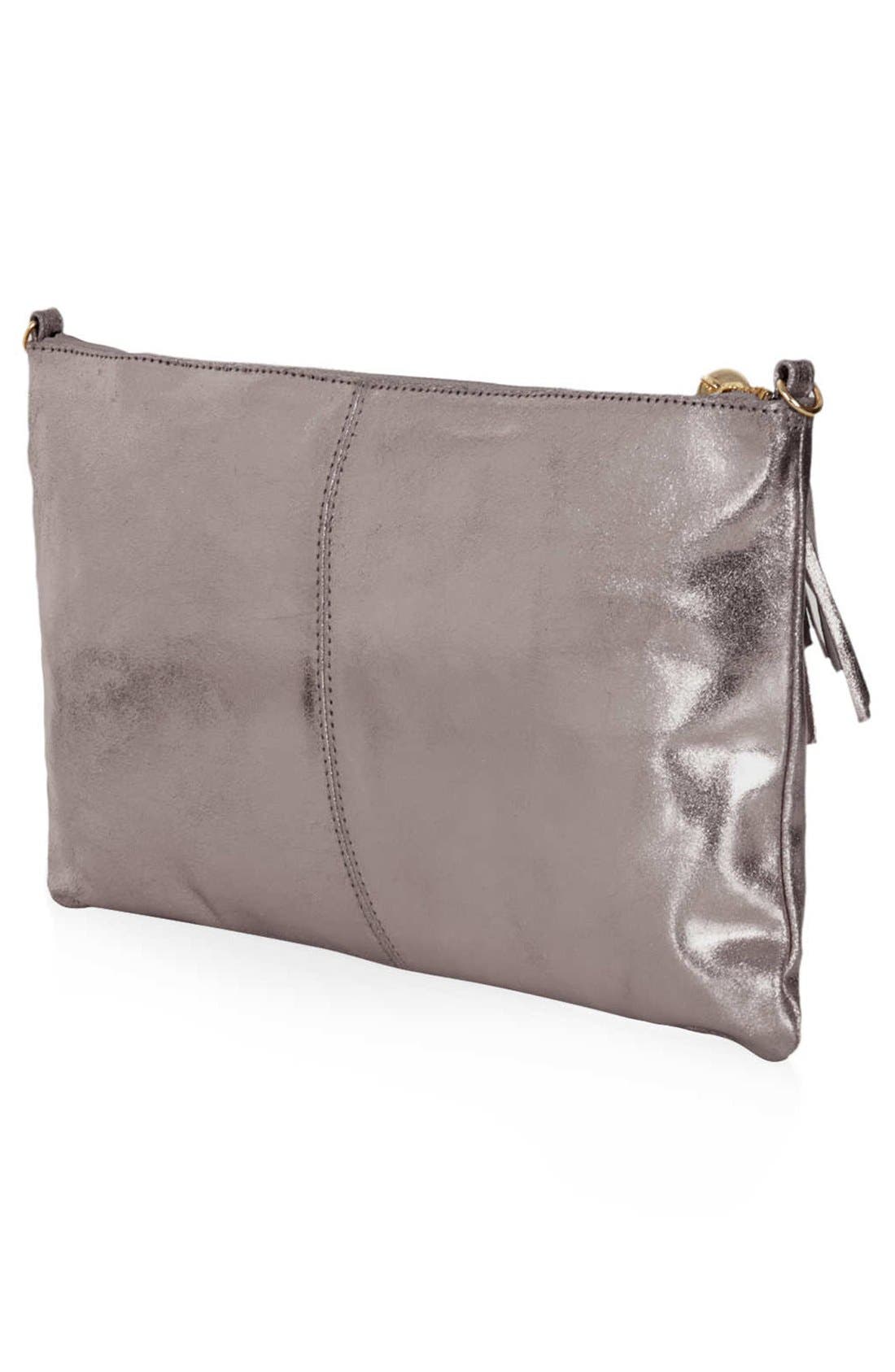 Crackled Metallic Zip Top Clutch, Alternate, color, PEWTER
