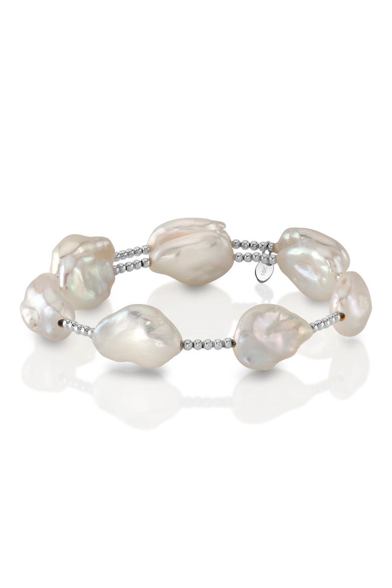 18K Gold White Baroque Freshwater Pearl Beaded Bangle Billie Bracelet, Main, color, White Gold Base