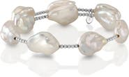 The Pearl Source 18K Gold White Baroque Freshwater Pearl Beaded Bangle Billie Bracelet