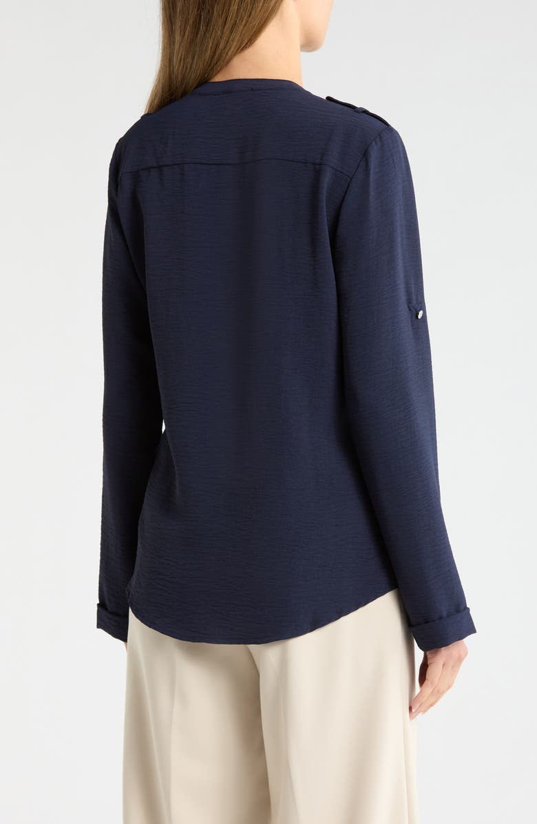 T Tahari Roll Tab Snap-Up Shirt, Alternate, color, Navy
