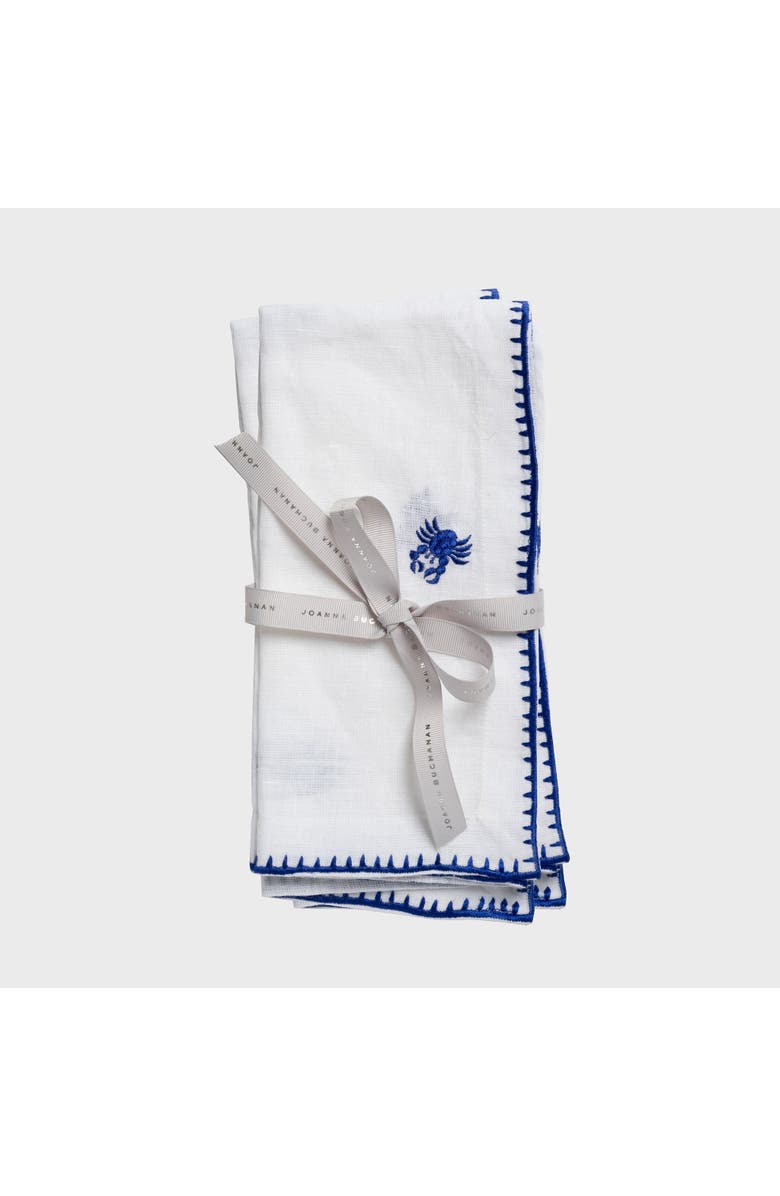 Joanna Buchanan Crab embroidered dinner napkins, white, set of two, Main, color, Blue
