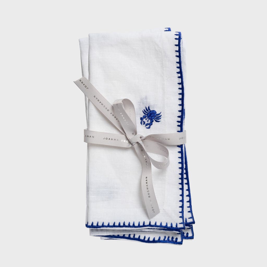 Joanna Buchanan Crab Embroidered Dinner Napkins, White, Set Of Two In Blue