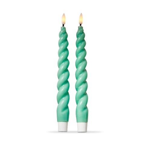 Spiral Led Tapers S/2 Green Green Paraffin Wax Spring