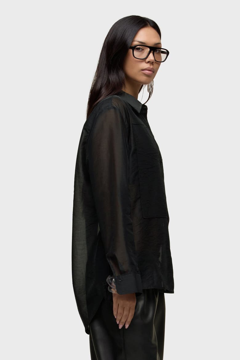 Sheer Oversized Button Up, Alternate, color, BLACK