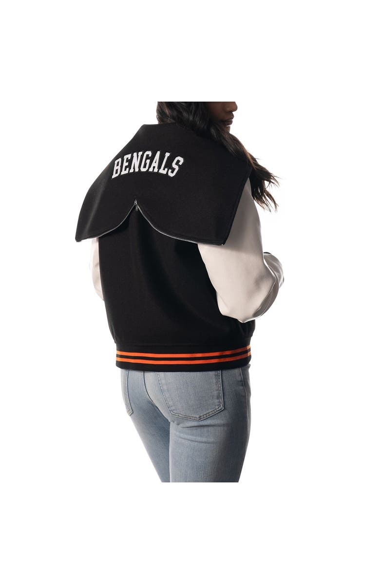 THE WILD COLLECTIVE Women's The Wild Collective Black Cincinnati Bengals Sailor Full-Snap Hooded Varsity Jacket, Alternate, color, 
