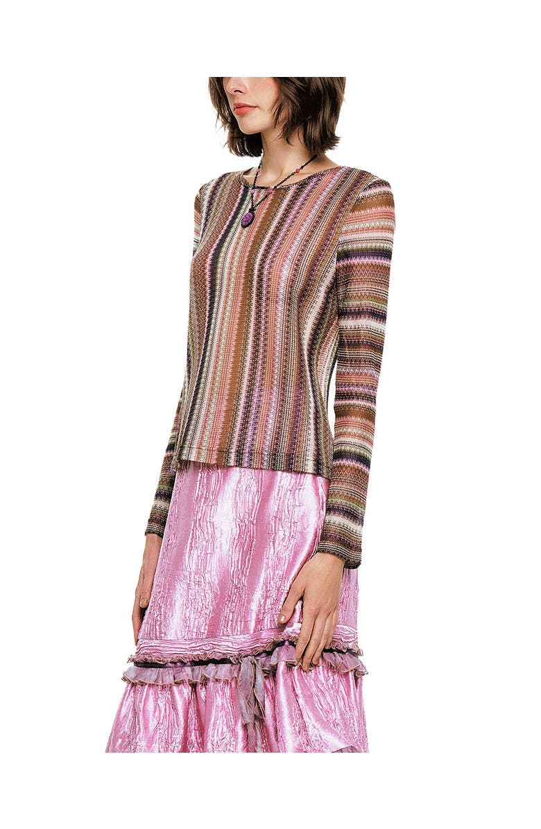 Anna Sui Wavy Chevron Knit Long Sleeve Stripe Top, Alternate, color, Mauve Multi