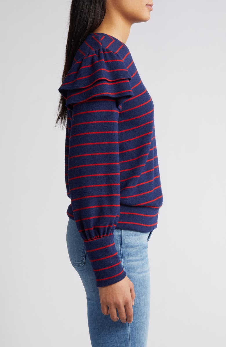 Caslon<sup>®</sup> Stripe Ruffle Shoulder Sweatshirt Top, Alternate, color, 