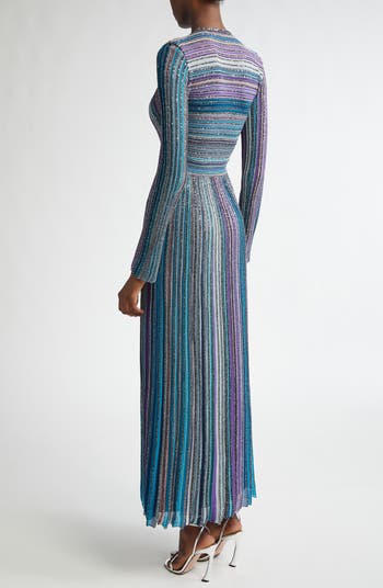 Missoni Sequin Metallic Stripe Long Sleeve Sweater Dress