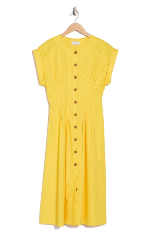 CALVIN KLEIN CALVIN KLEIN SHORT SLEEVE BUTTON FRONT COTTON BLEND MIDI DRESS 