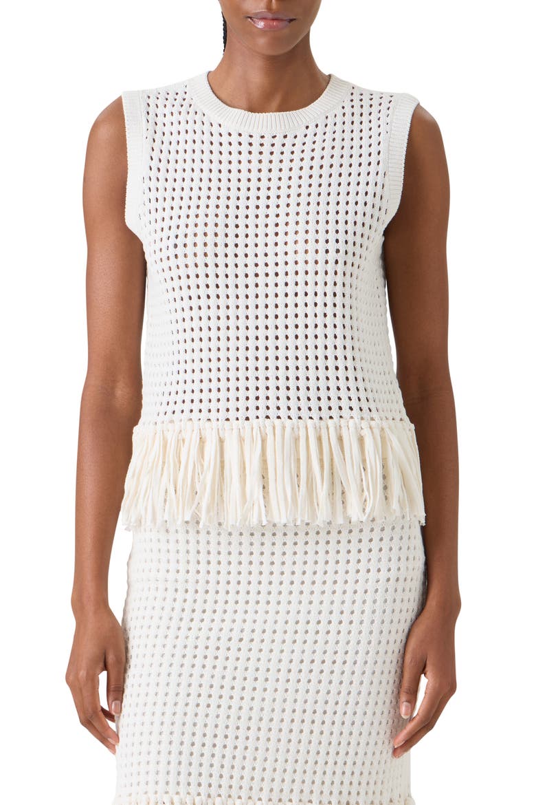 Fringe Hem Mesh Knit Cotton Shell, Main, color, CREAM