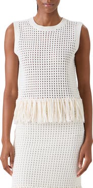 Akris punto Fringe Hem Mesh Knit Cotton Shell