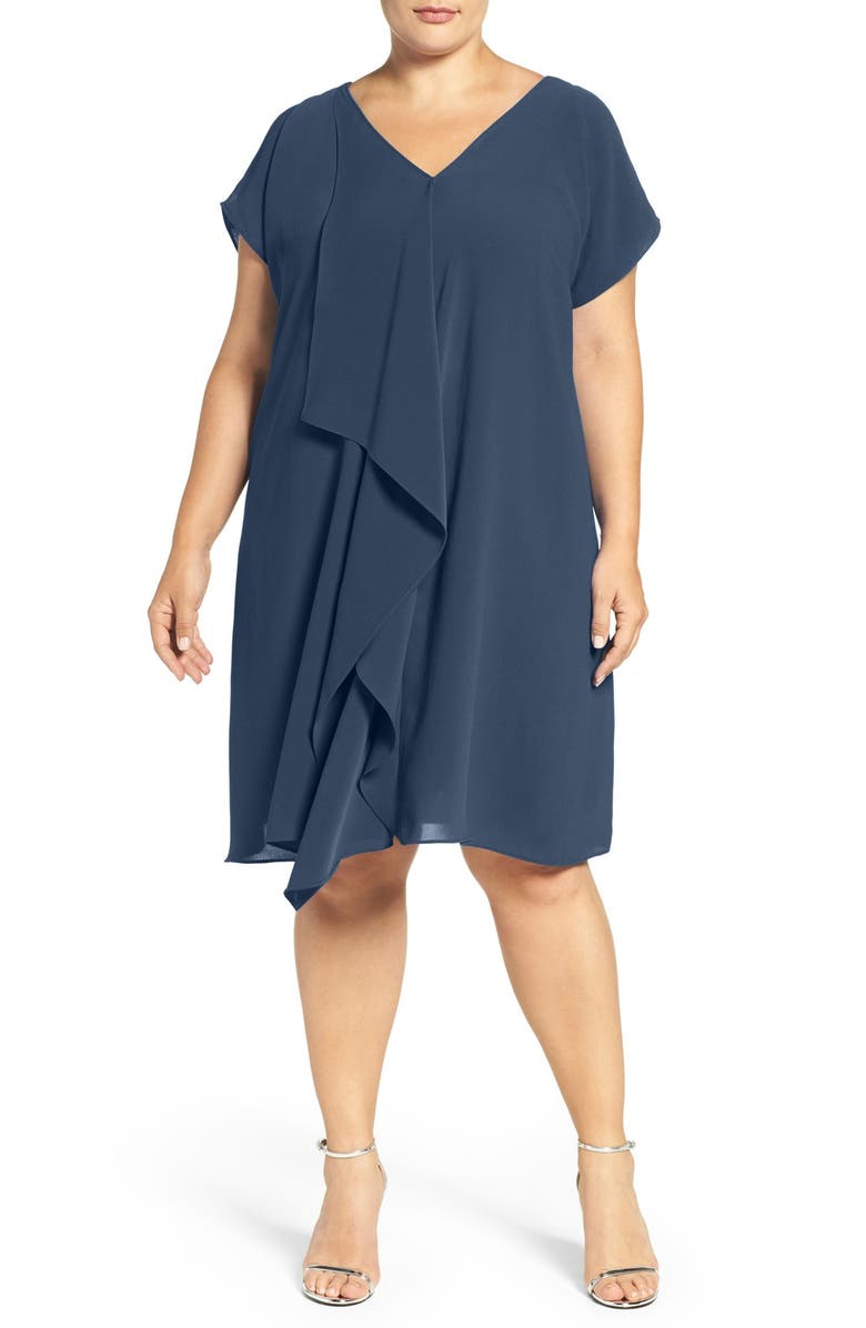 Adrianna Papell Asymmetrical Drape Shift Dress, Main, color, Dusk Navy
