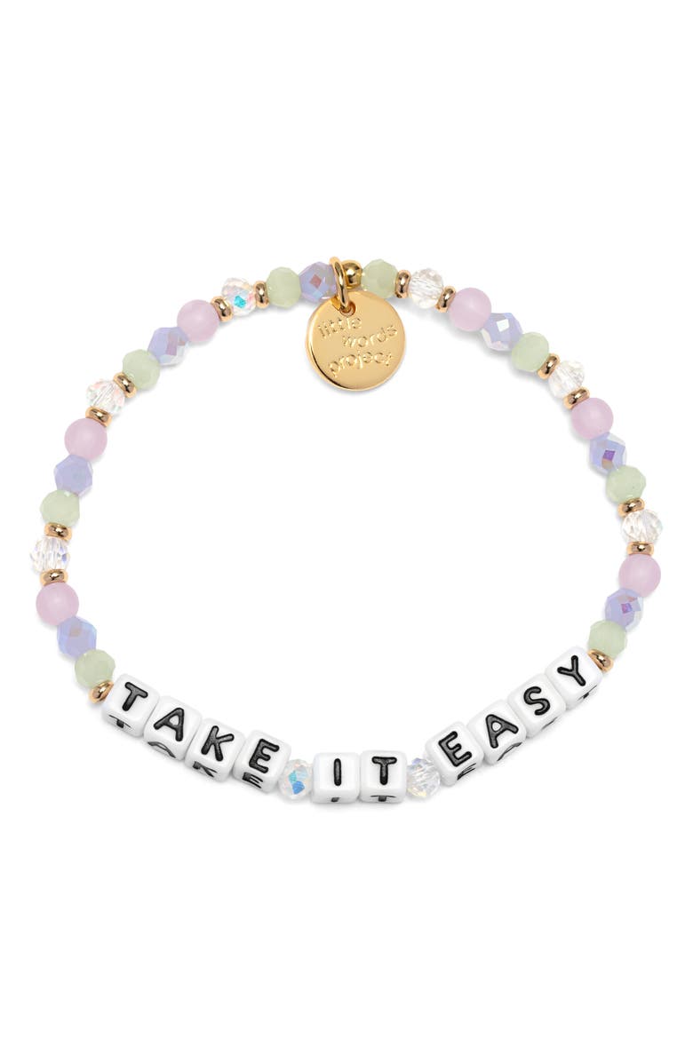 Little Words Project Take it Easy Beaded Stretch Bracelet, Main, color, Pink
