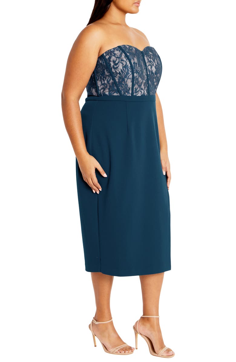 City Chic Perfect Date Mixed Media Strapless Dress, Alternate, color, Emerald