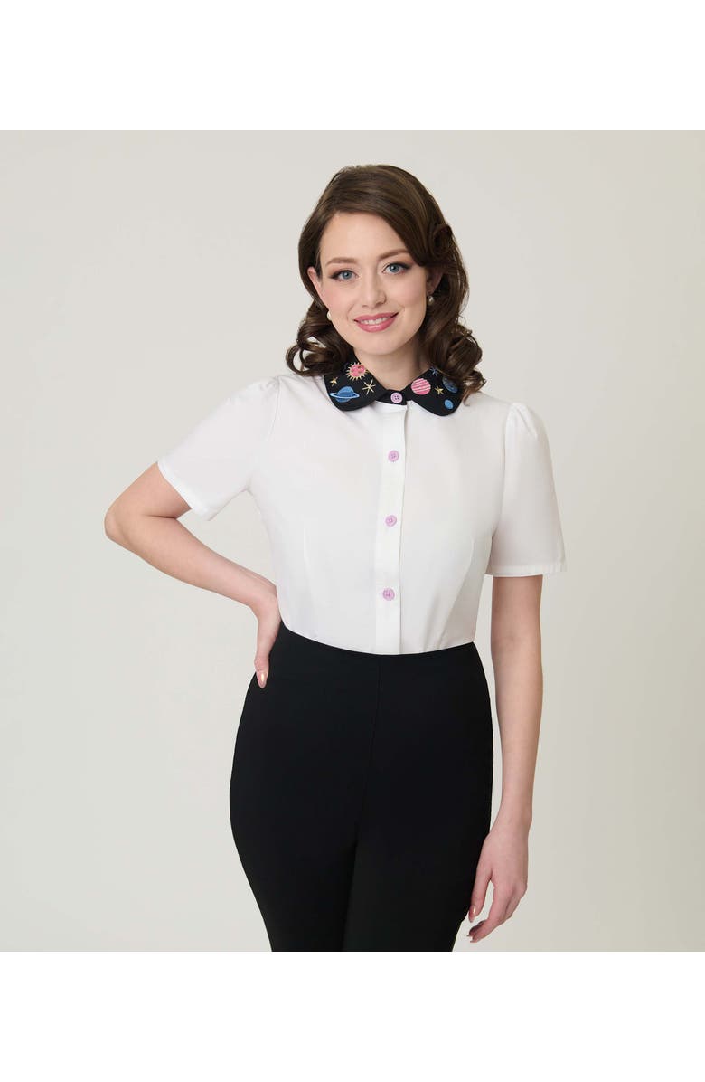 Unique Vintage 1940s Collared Blouse, Main, color, White W/ Black Collar