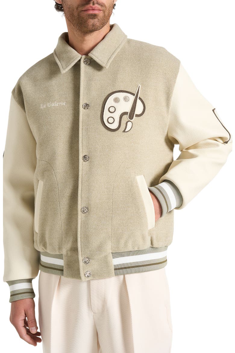Le Galerie Varsity Jacket, Alternate, color, Sage