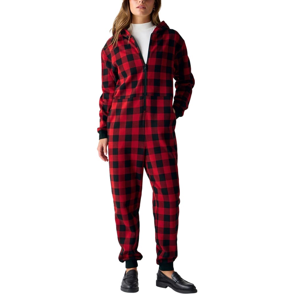 Fabletics Cozy Fleece Hooded Jumpsuit In Red