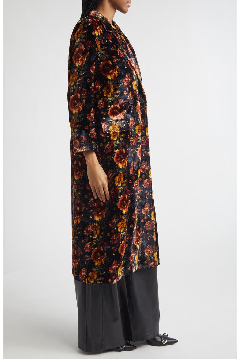 Drapey Floral Double Breasted Velvet Duster Coat, Alternate, color, ORANGE MULTI FLORAL