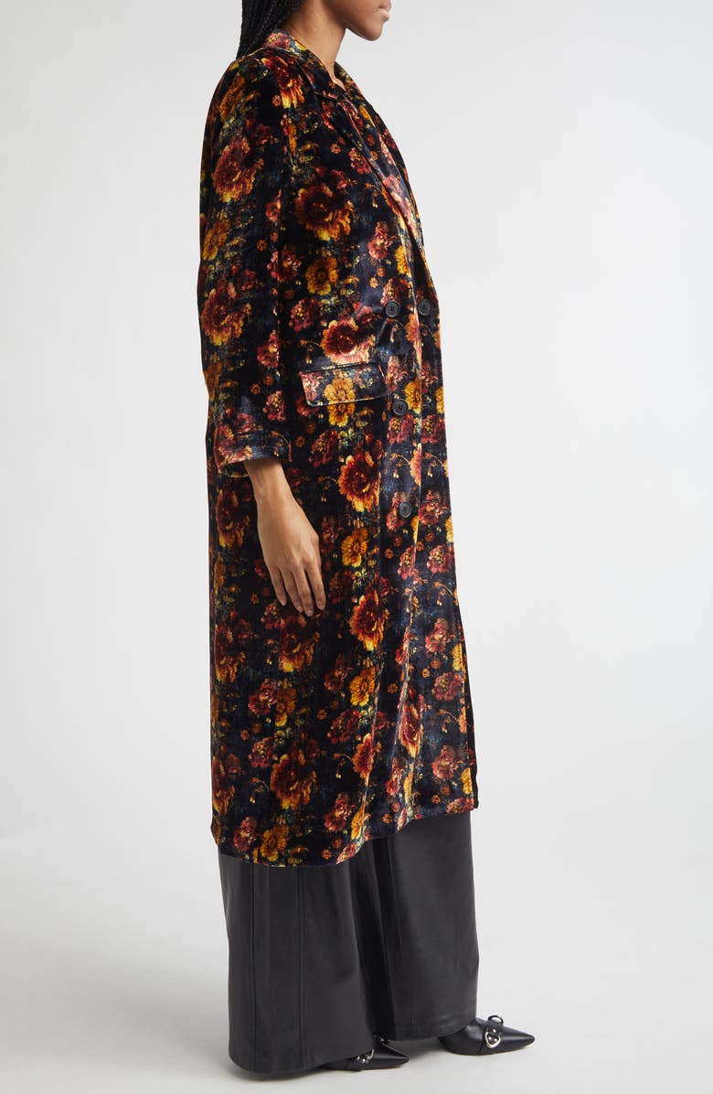 R13 Drapey Floral Double Breasted Velvet Duster Coat, Alternate, color, Orange Multi Floral