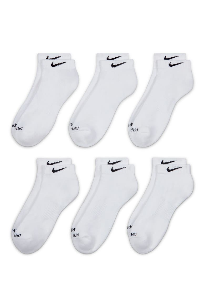 Kids' 6-Pack Comfort Plus Dri-FIT Cushioned Ankle Socks, Main, color, WHITE/ BLACK