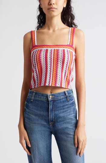 Ramy Brook Vera Stripe Crochet Camisole In Orange/ivory Multi