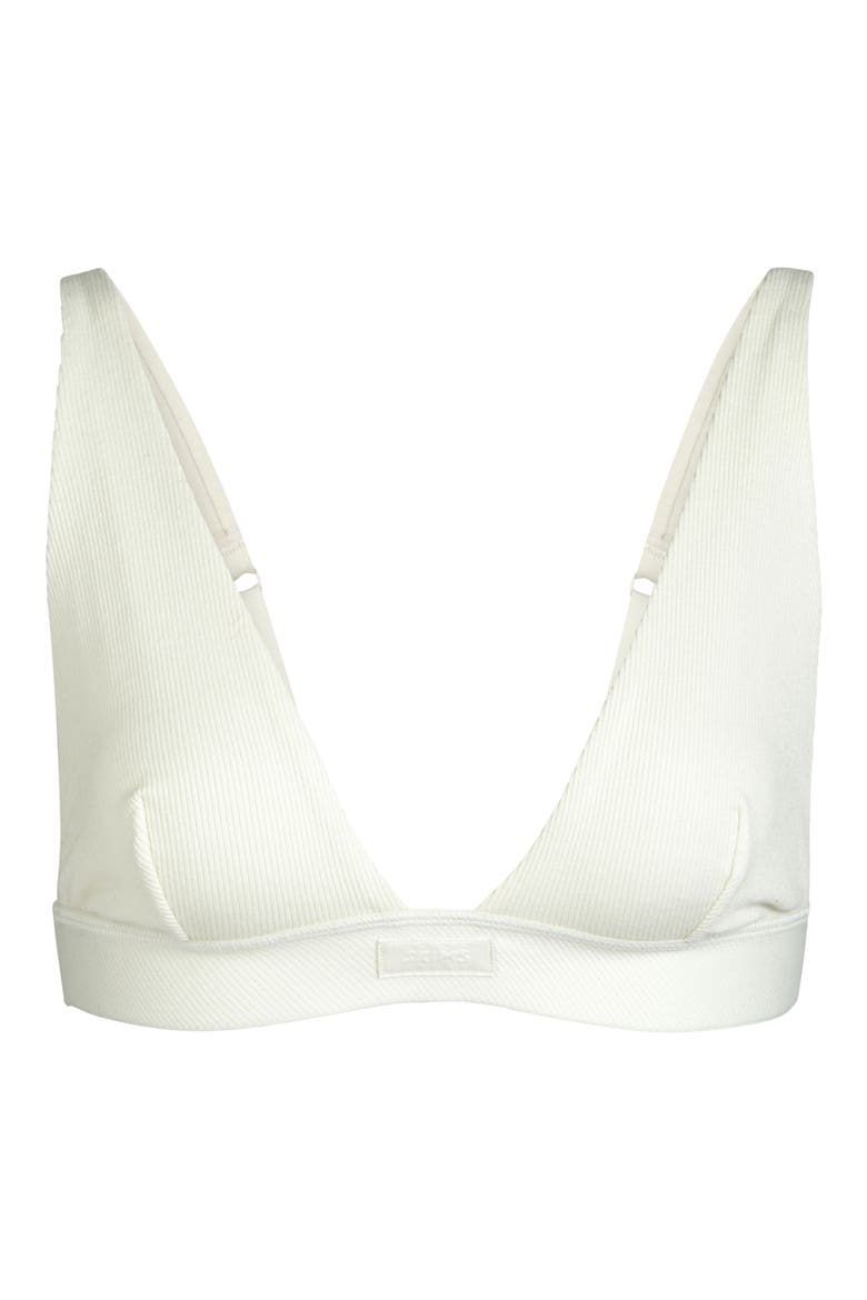 Stretch Cotton Rib Plunge Bralette, Alternate, color, BONE