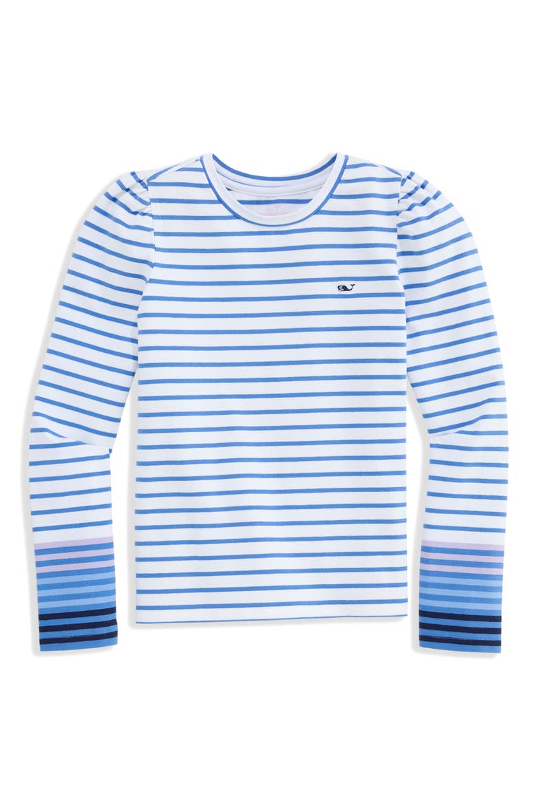 Kids' Striped Puff Shoulder T-shirt, Main, color, BREAKER BLUE STRIPE