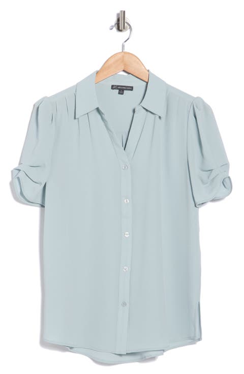 Puff Sleeve Button-Up Top (Regular & Plus)