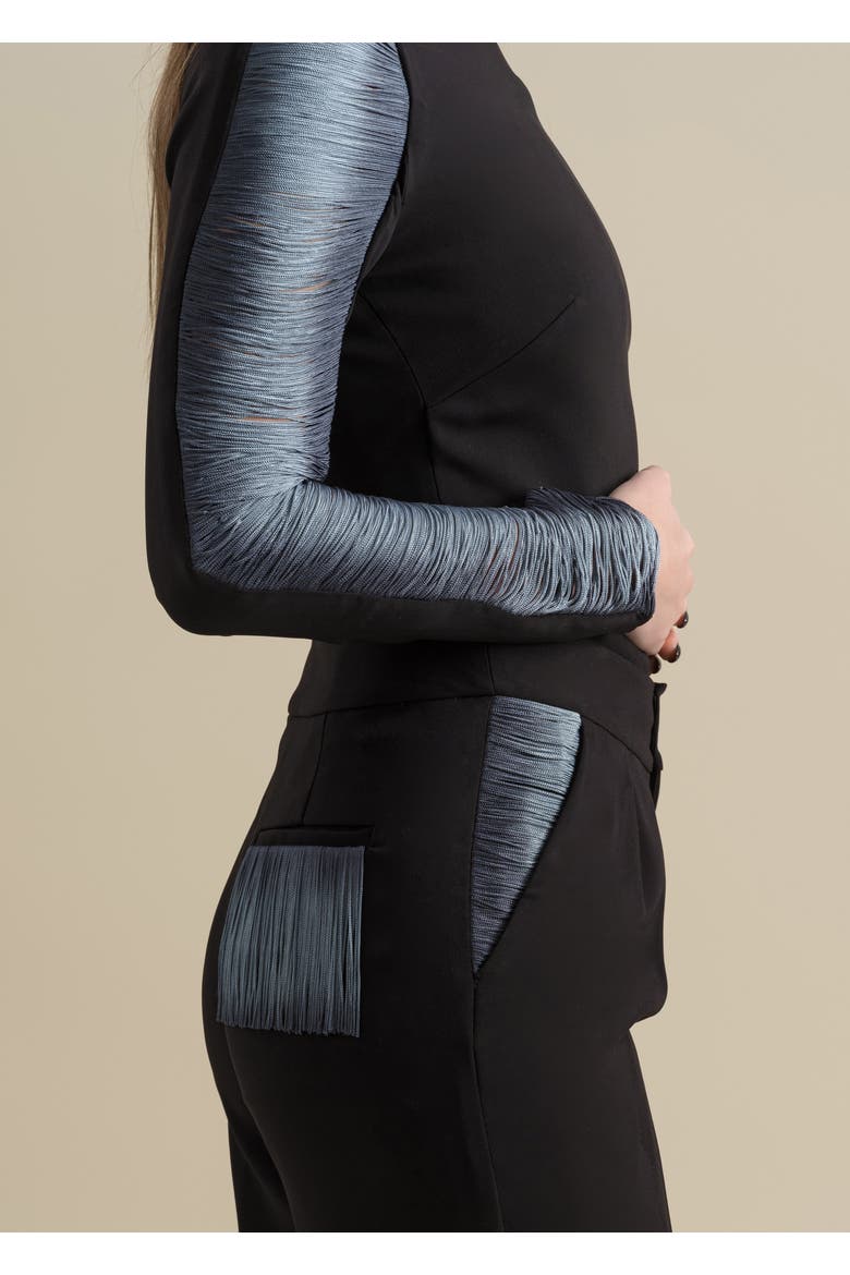 Medusa Fitted Hand-Dyed Fringe Stretch Crepe Top, Alternate, color, Blue Smoke