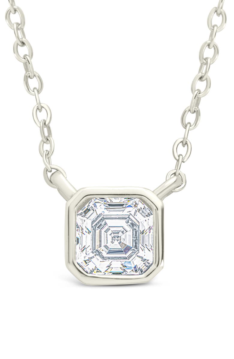 Sterling Forever Asscher Cut Cubic Zirconia Pendant Necklace, Main, color, Silver