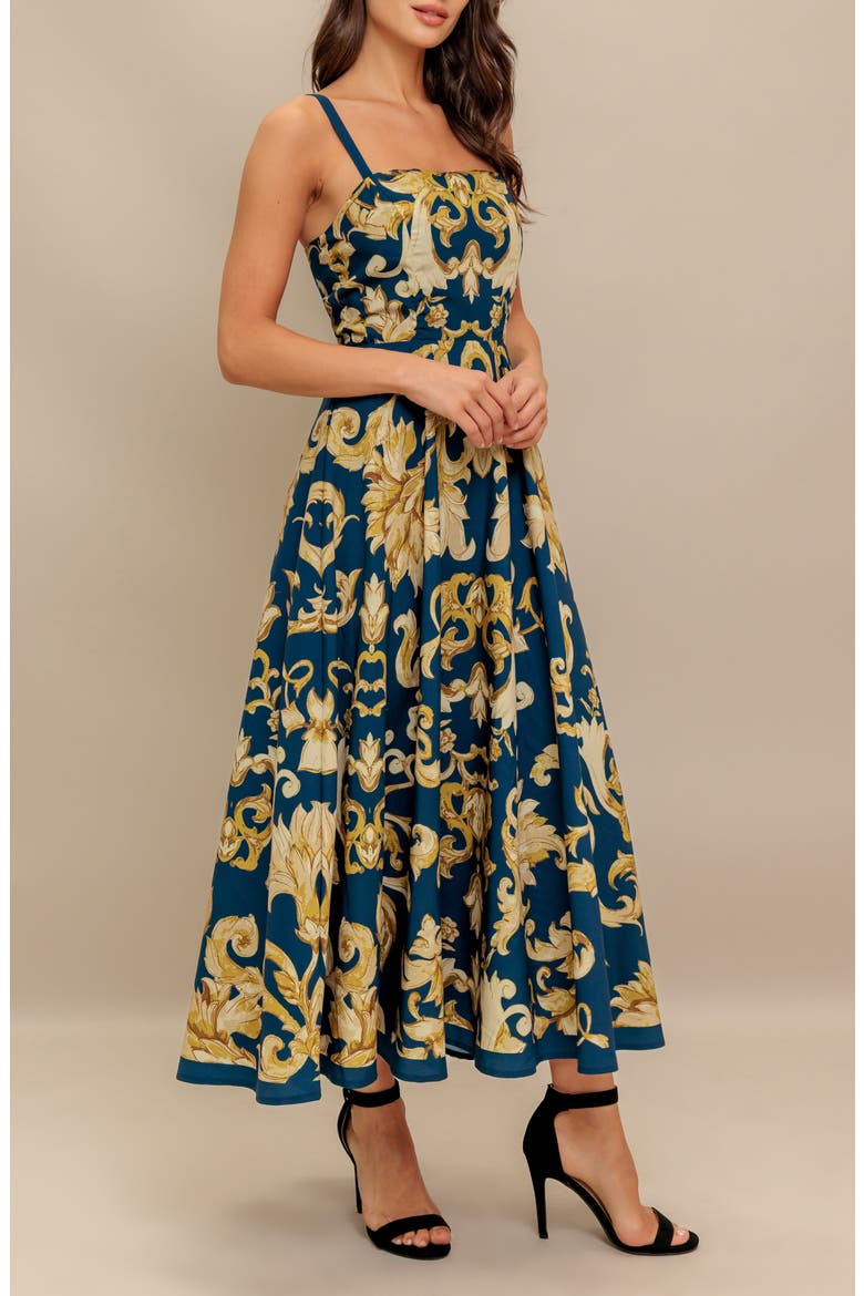 Square Neck Midi Dress, Alternate, color, BLUE