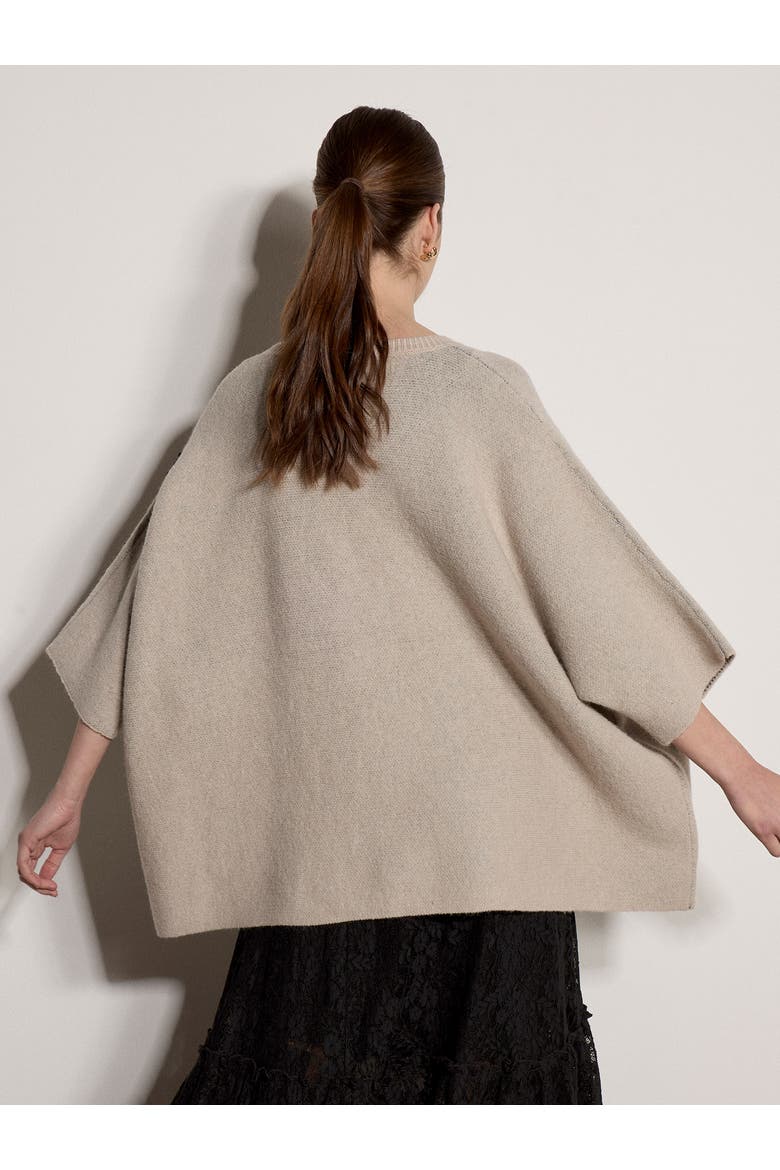 Side Fluffy Flower Cape Jumper, Alternate, color, Stone