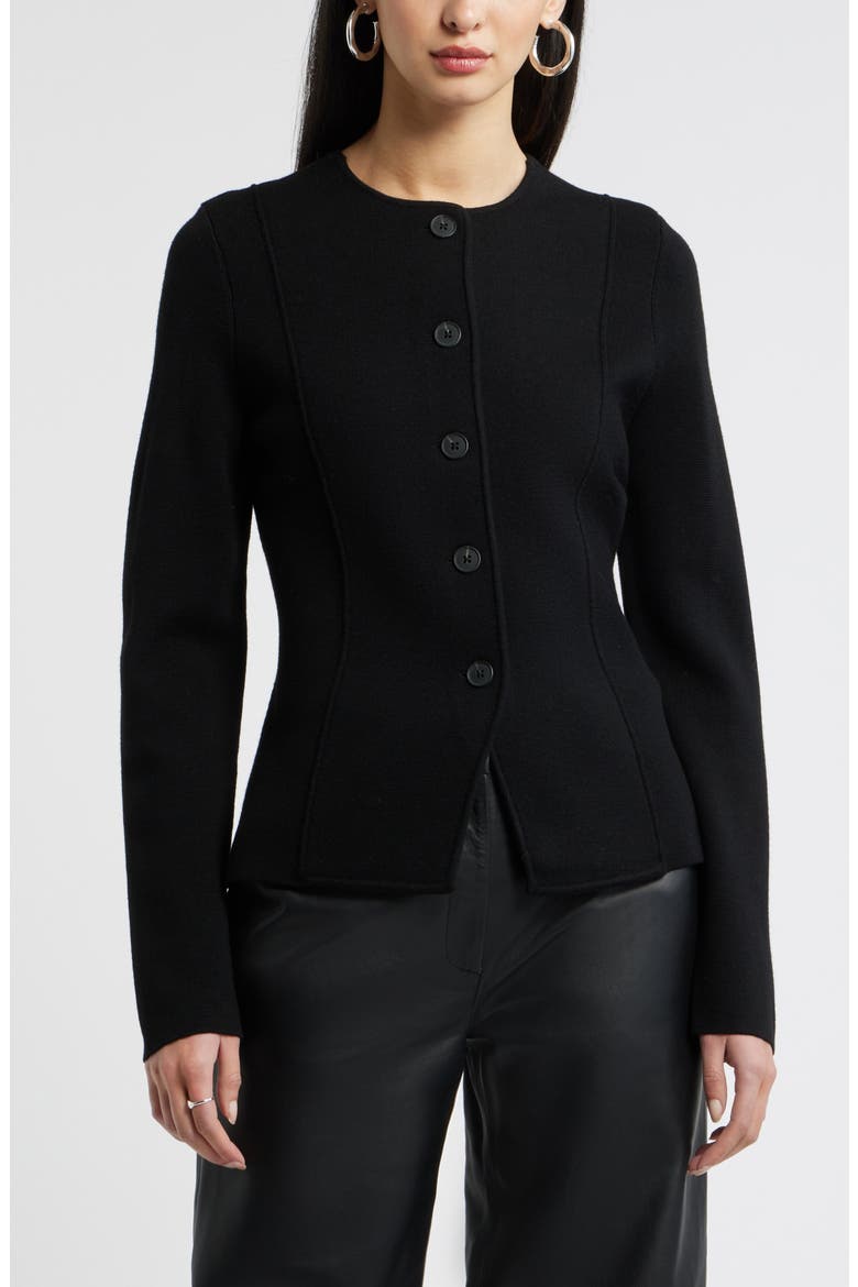 Merino Wool Sweater Jacket, Main, color, BLACK